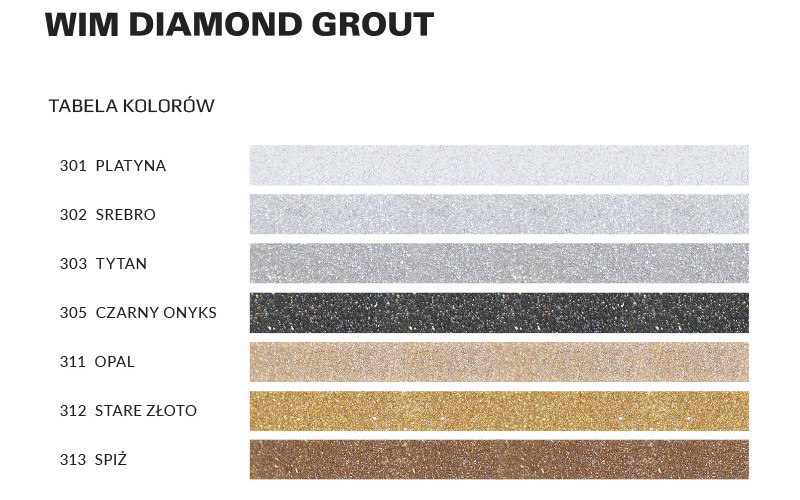 WIM DIAMOND GROUT - TABELA KOLORÓW